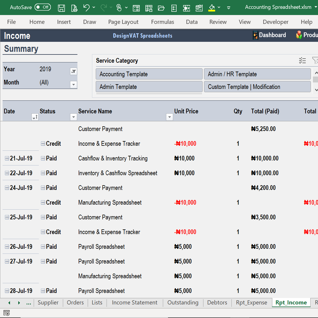 DesignVAT Excel Inventory Tracking Spreadsheet