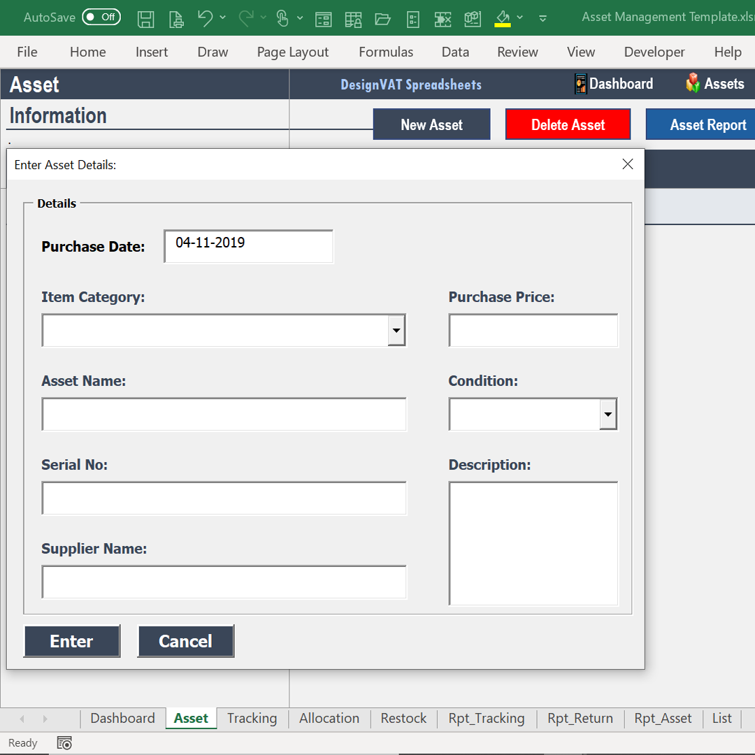 DesignVAT Excel Inventory Tracking Spreadsheet