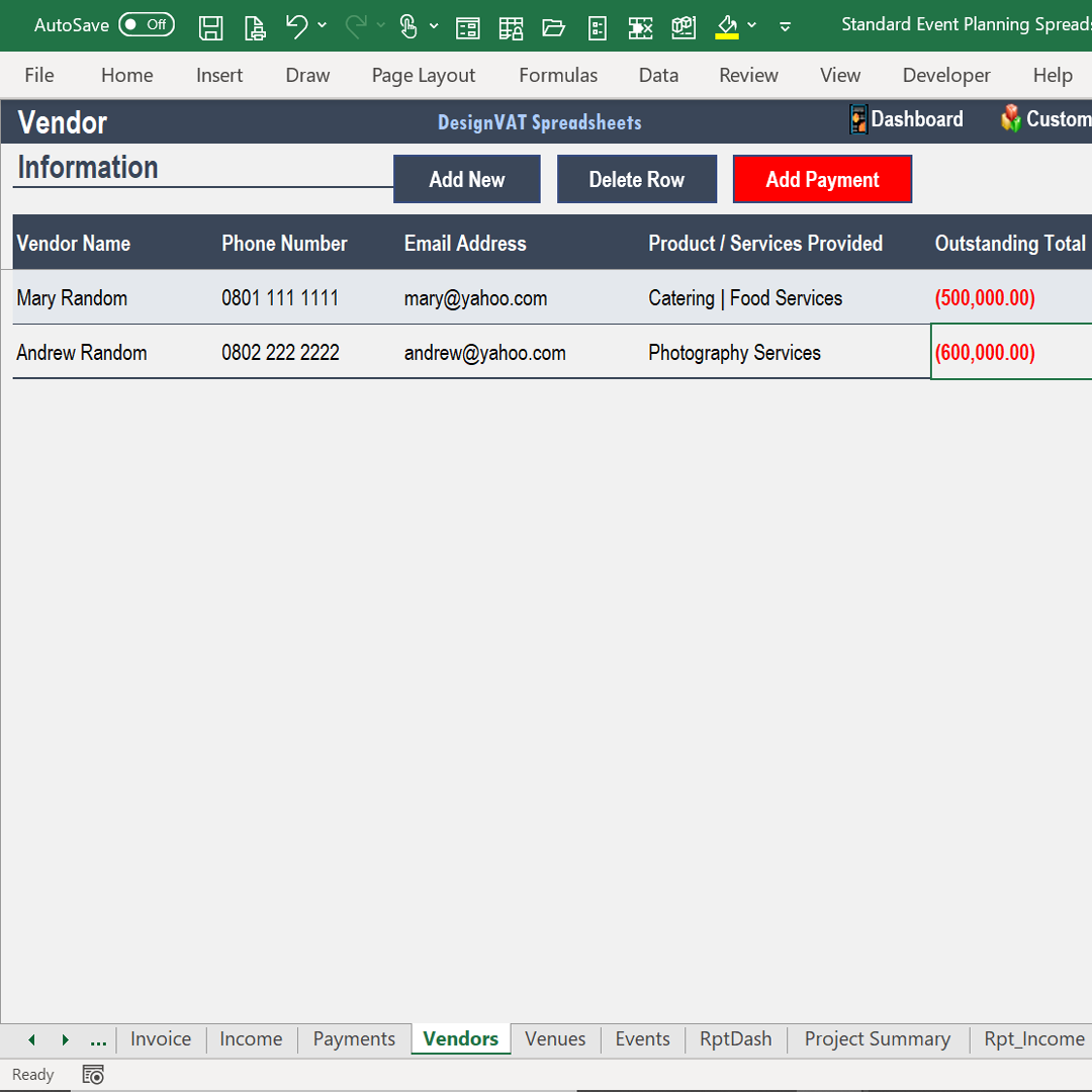 DesignVAT Excel Inventory Tracking Spreadsheet