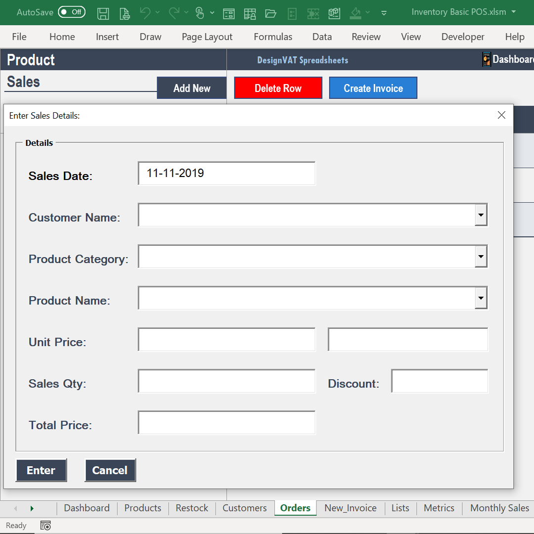DesignVAT Excel Inventory Tracking Spreadsheet