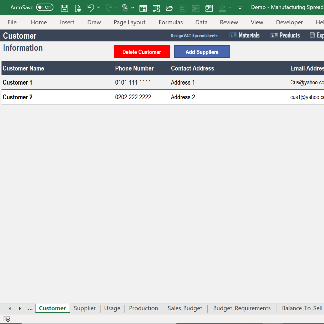 DesignVAT Excel Inventory Tracking Spreadsheet