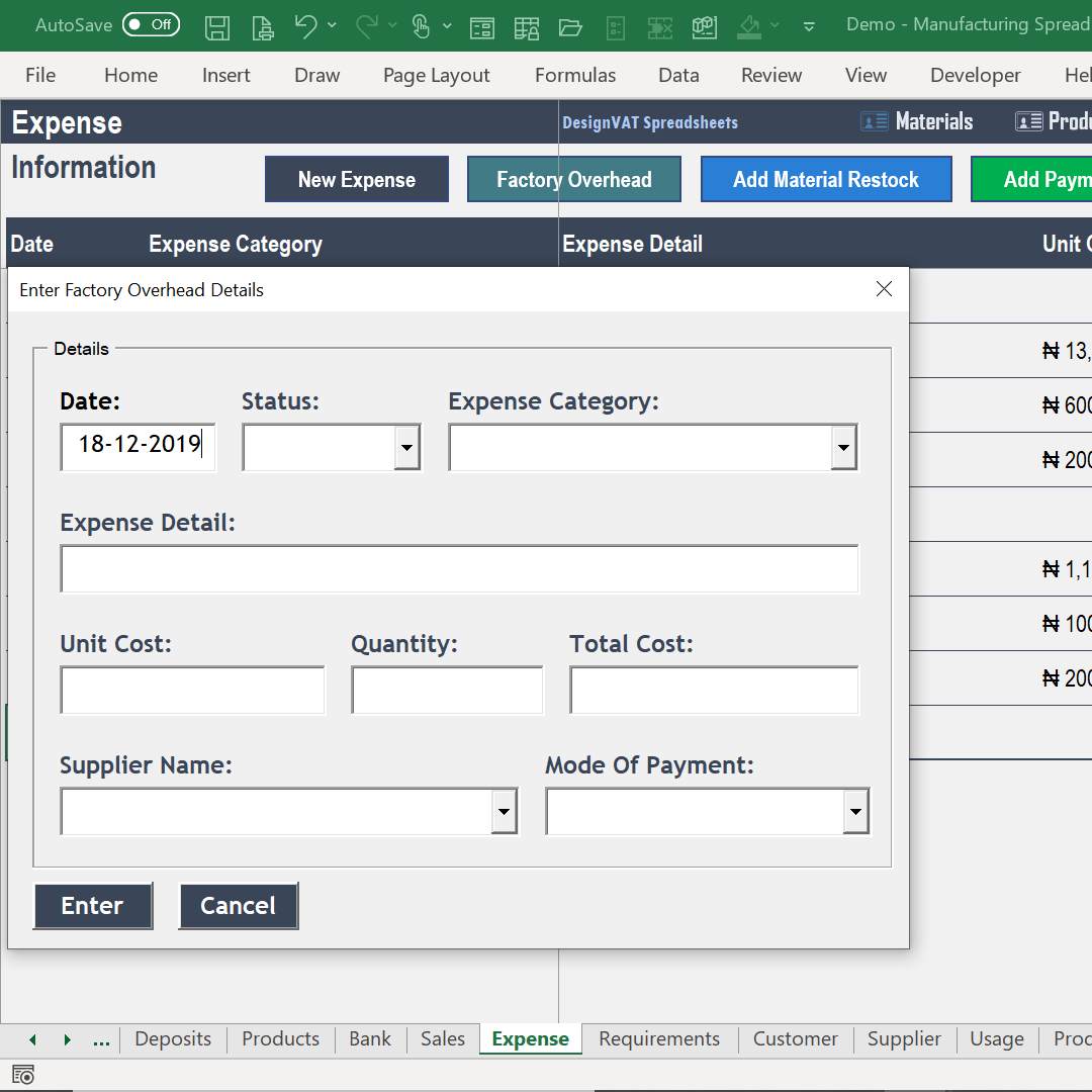 DesignVAT Excel Inventory Tracking Spreadsheet