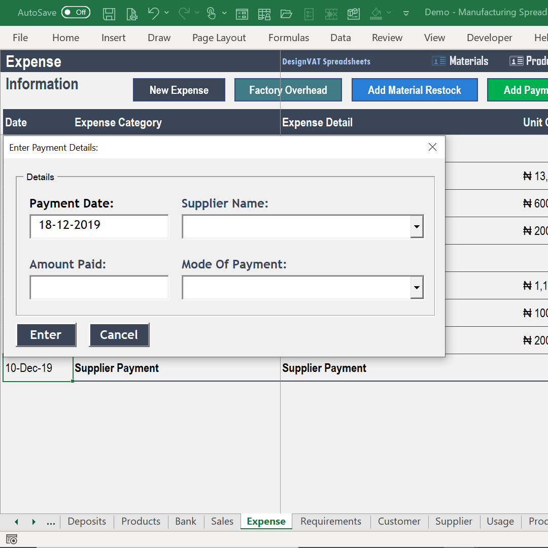 DesignVAT Excel Inventory Tracking Spreadsheet