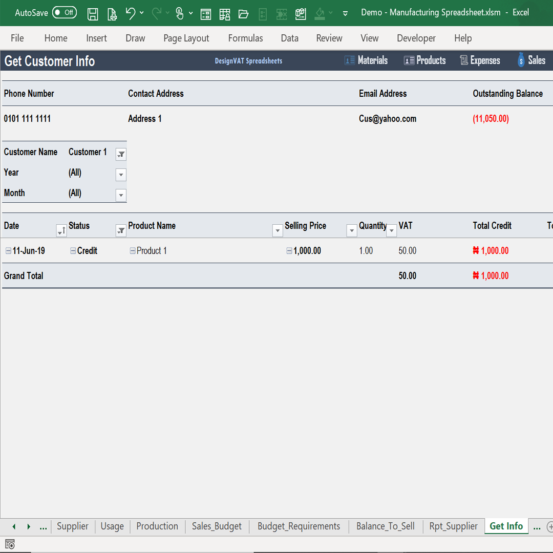 DesignVAT Excel Inventory Tracking Spreadsheet