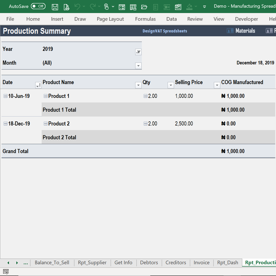 DesignVAT Excel Inventory Tracking Spreadsheet