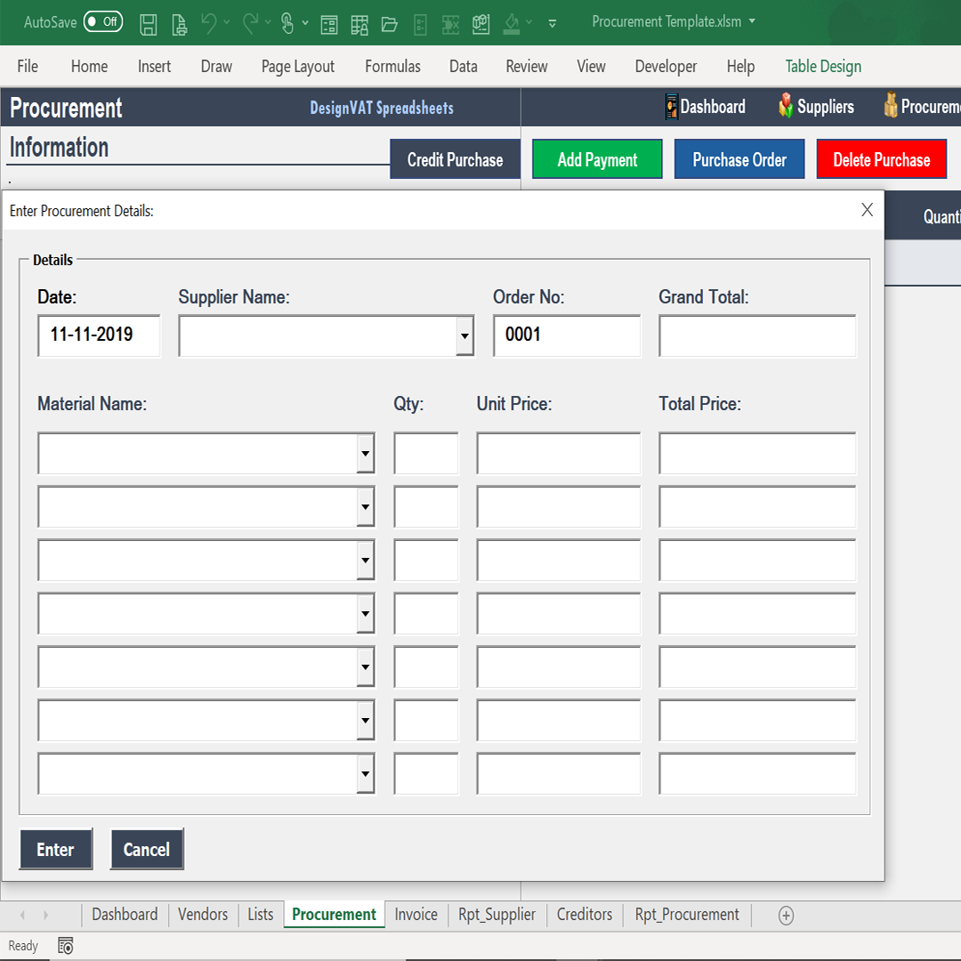 DesignVAT Excel Inventory Tracking Spreadsheet