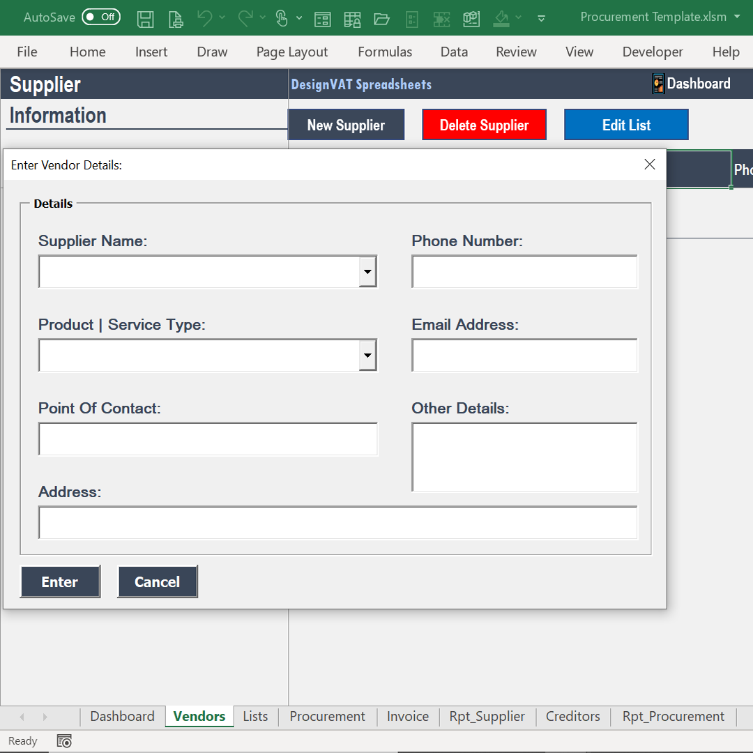 DesignVAT Excel Inventory Tracking Spreadsheet