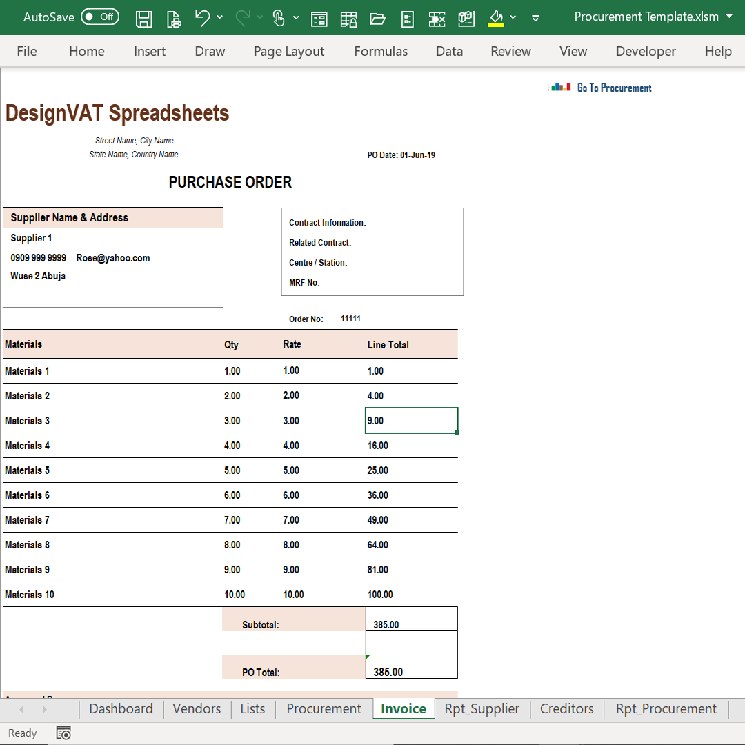 DesignVAT Excel Inventory Tracking Spreadsheet