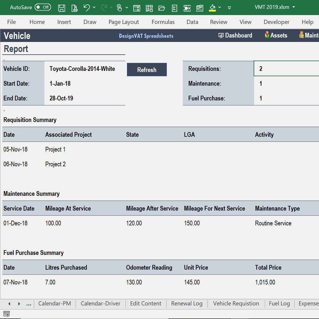 DesignVAT Excel Inventory Tracking Spreadsheet