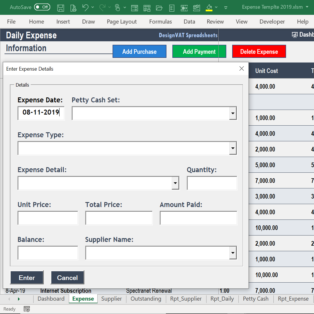 DesignVAT Microsoft Excel Expense Tracker